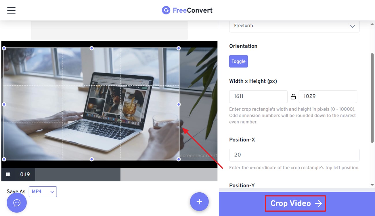 tap crop video button