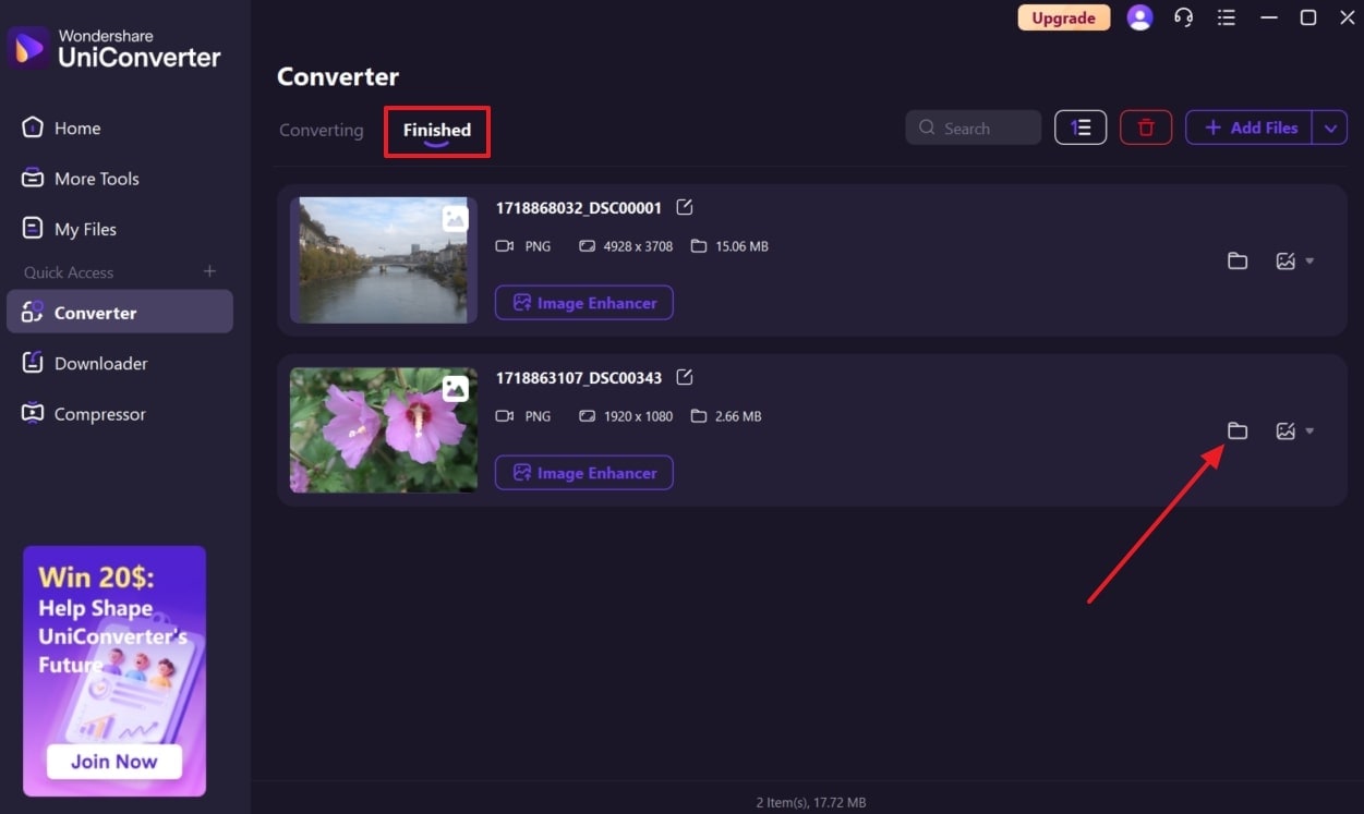 Ordner mit konvertierten JPGs öffnen