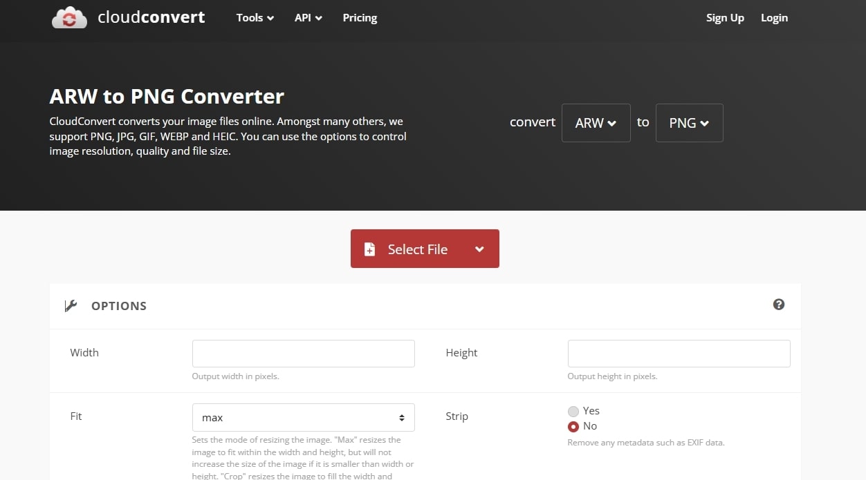 CloudConvert ARW-zu-JPG-Bilddatei-Konverter