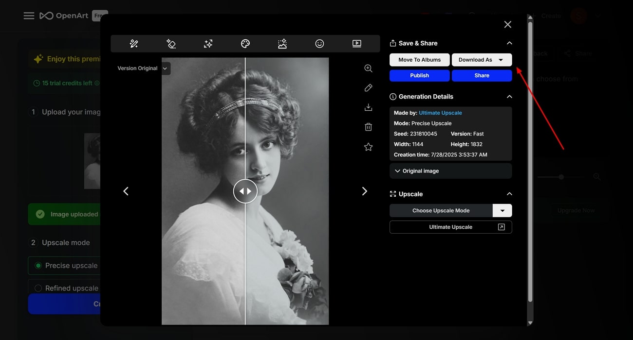 OpenArt: Bild schärfen und hochskalieren