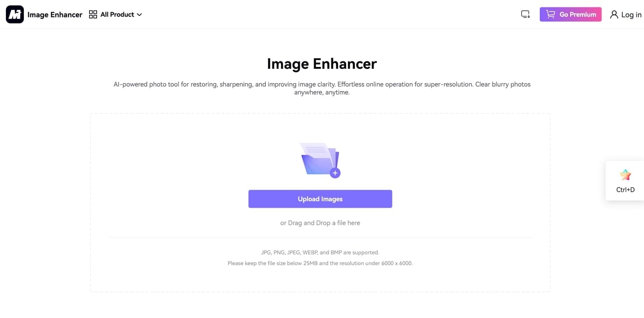 Media.io Bild-Enhancer Oberfläche