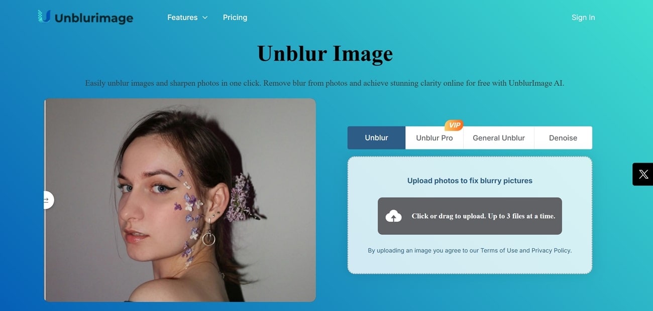 Unblurimage AI Oberfläche