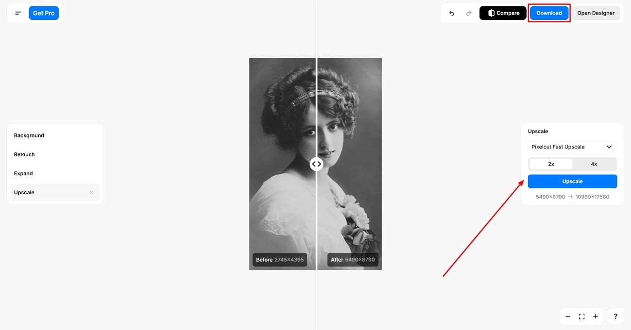 Pixelcut: Upscaling und Download