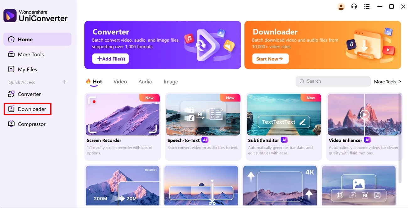 Downloader im linken Menü auswählen