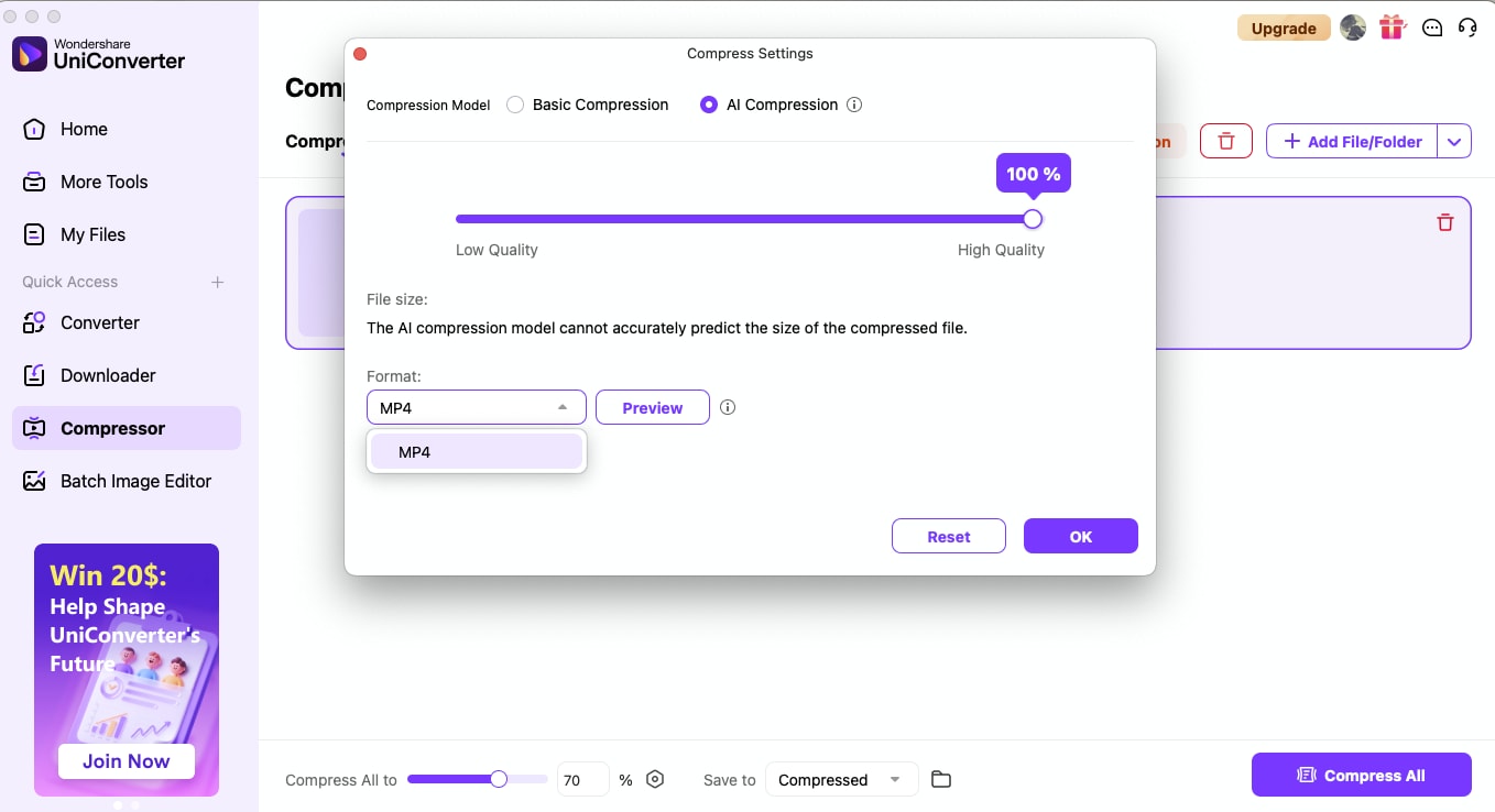 wondershare uniconverter compressor