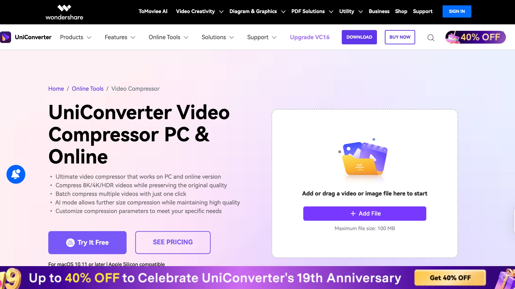 wondershare uniconverter homepage
