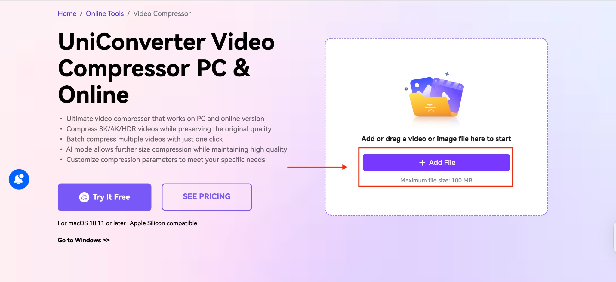 wondershare uniconverter online add file