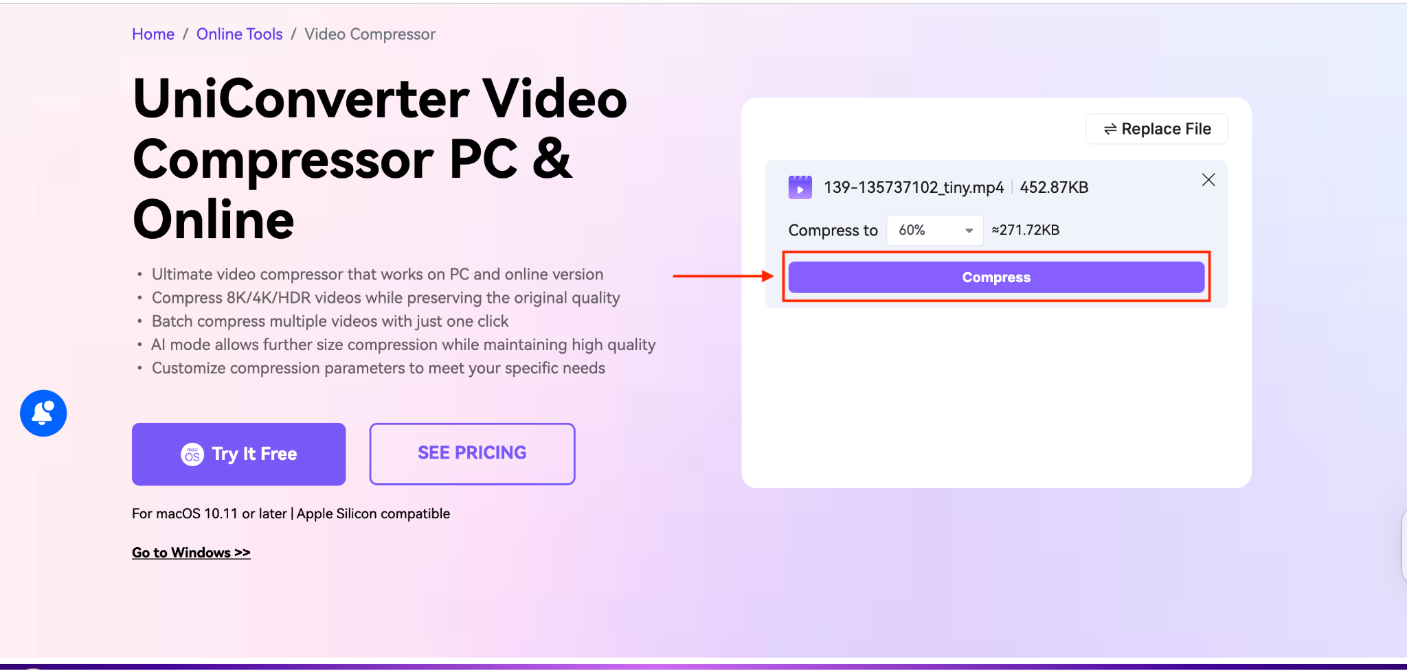 wondershare uniconverter online compress