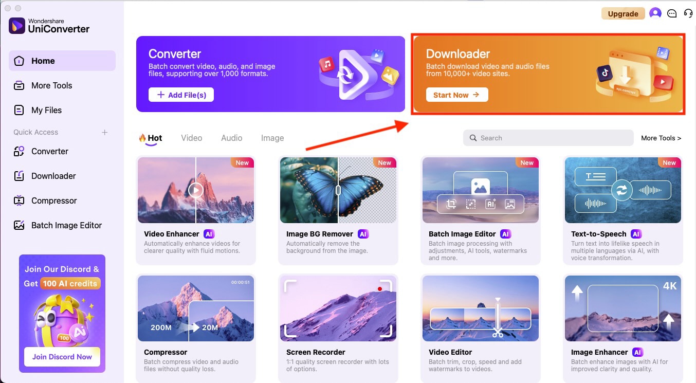 UniConverter: Downloader-Modul auswählen