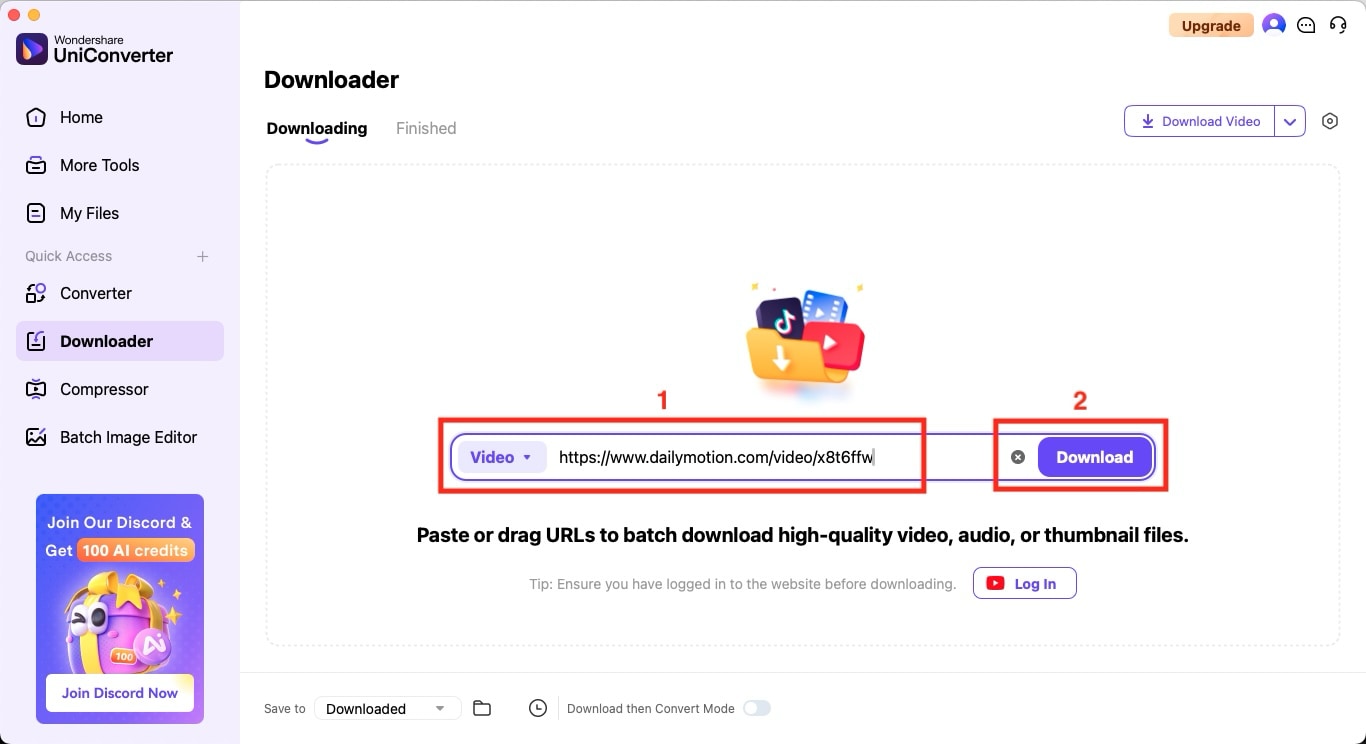 UniConverter: Dailymotion-Link einfügen