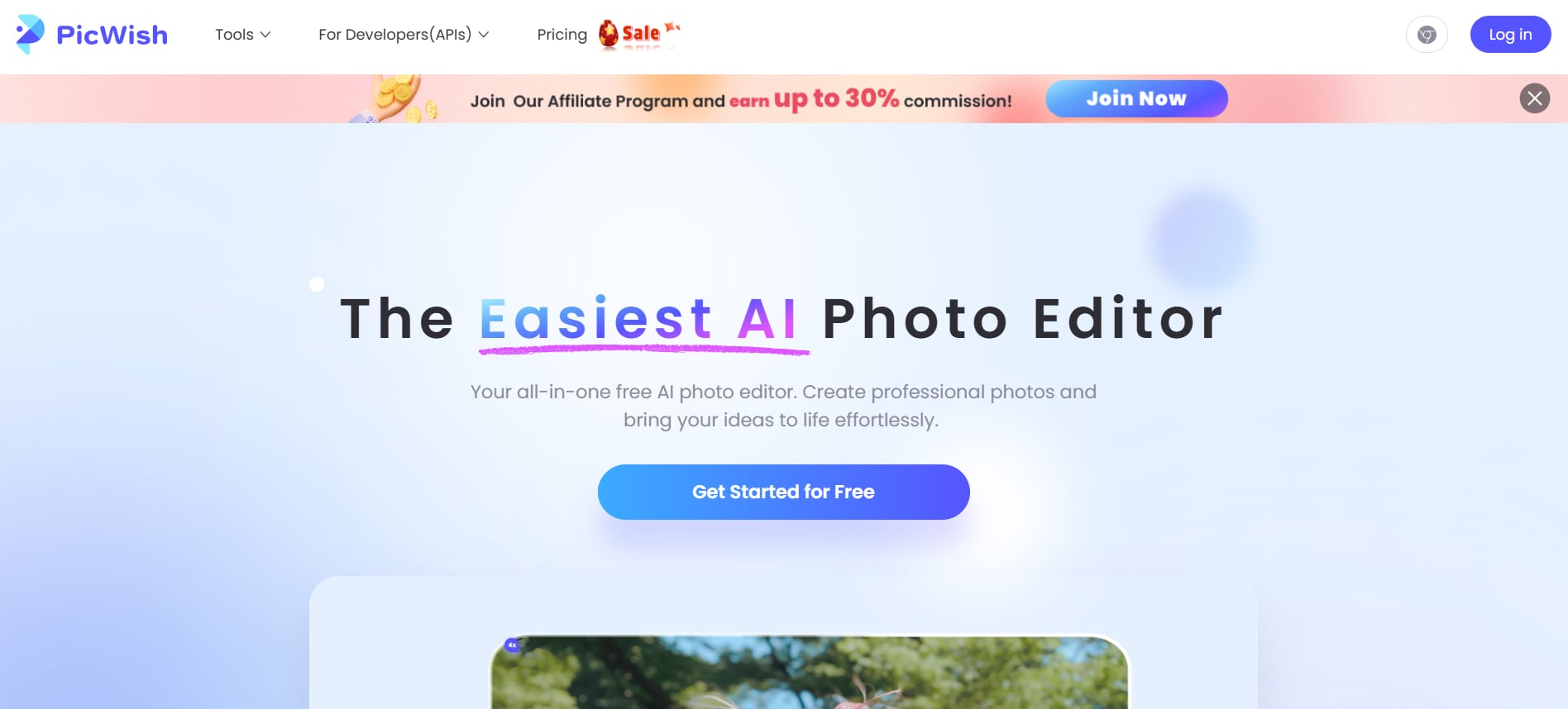 PicWish Startseite – verpixeltes Bild online entpixeln