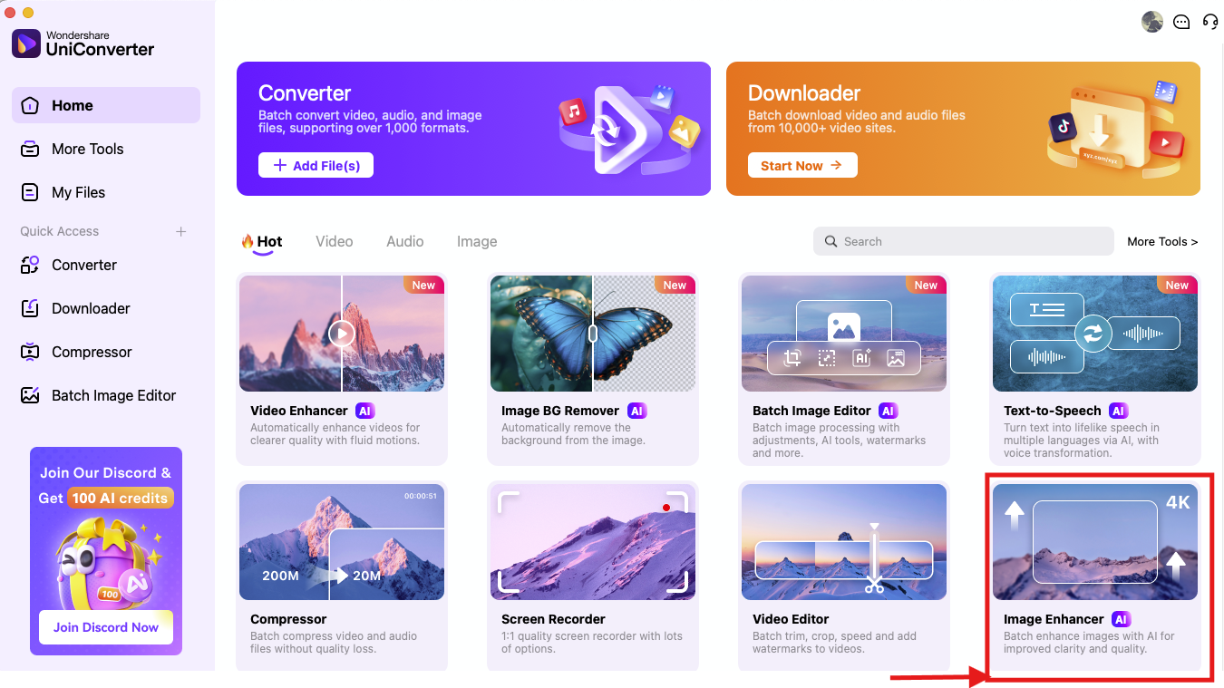 UniConverter KI-Bildverbesserer öffnen – verpixeltes Bild verbessern