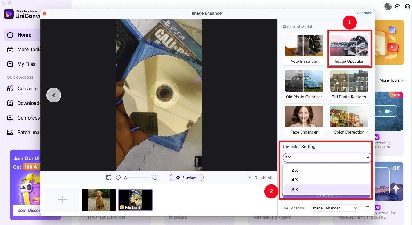 UniConverter Upscaler 8x – verpixeltes Bild scharf machen