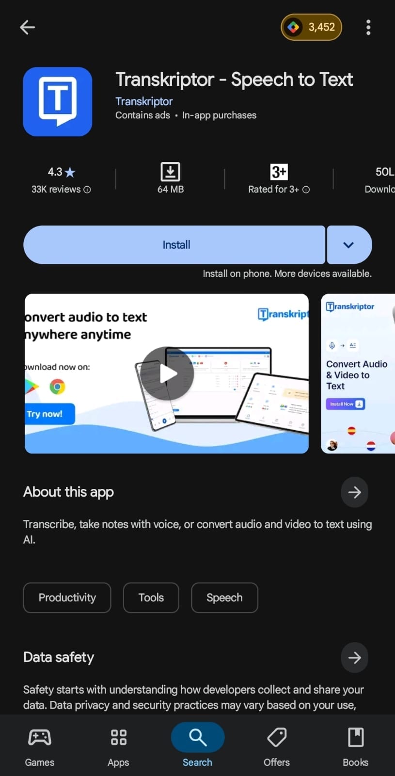 transkriptor dashboard