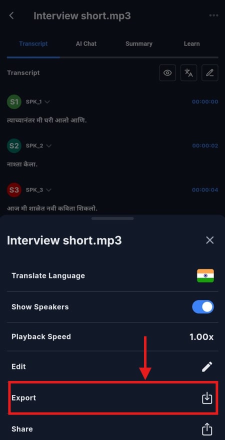 transkriptor export transcript