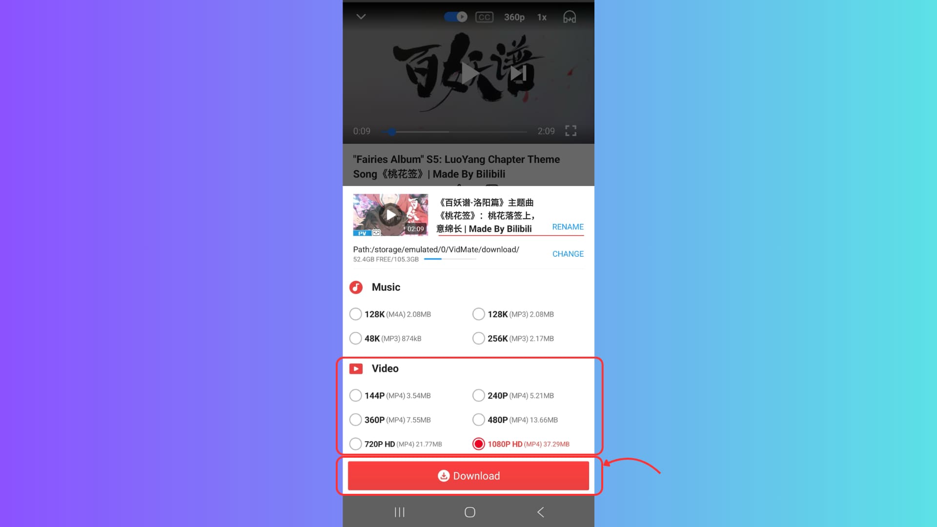 choose format and download your video