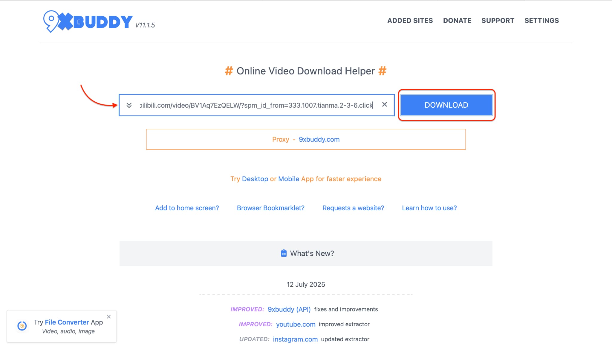 paste the bilibili video link