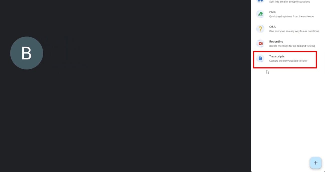 choose transcript option