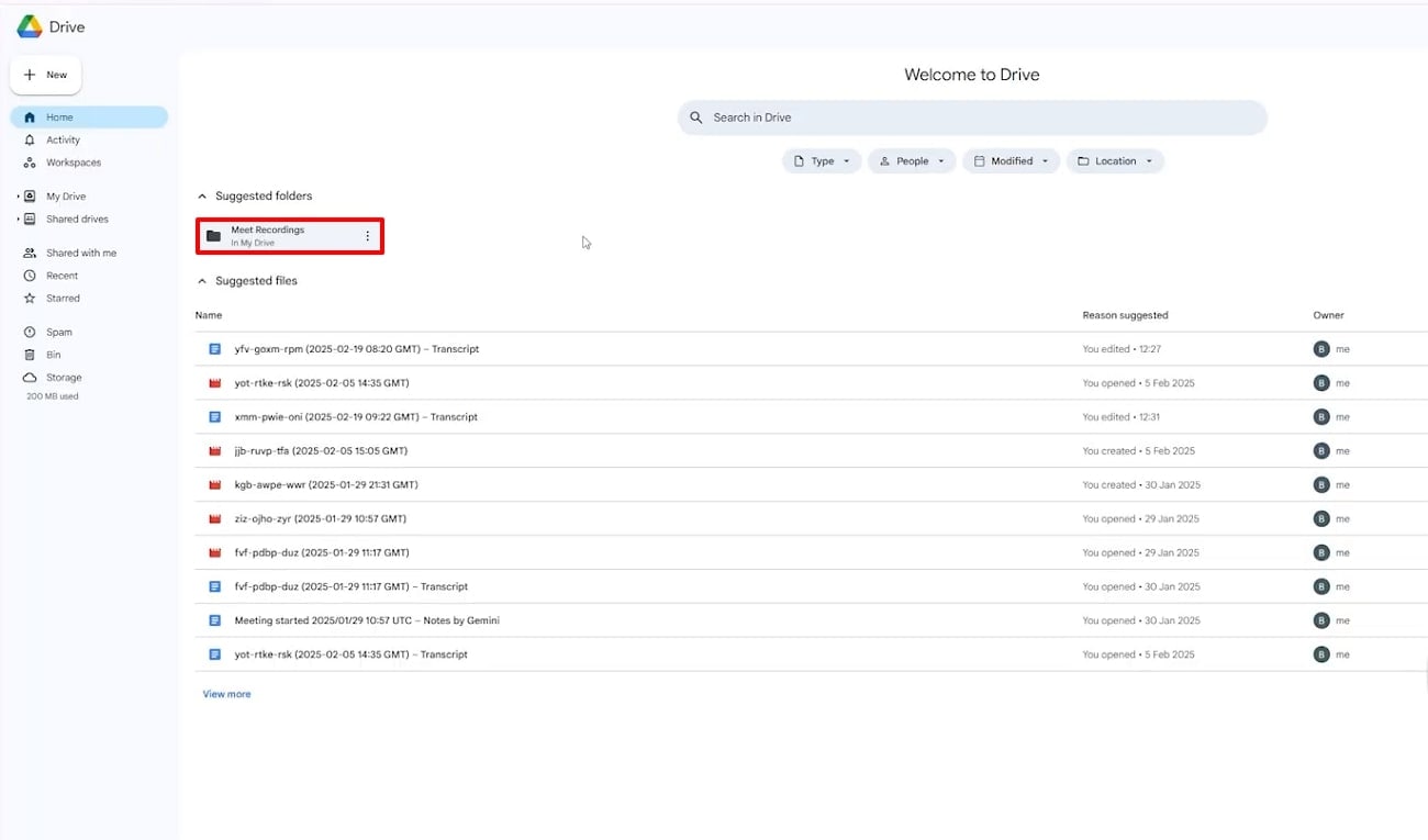 choose meet recording