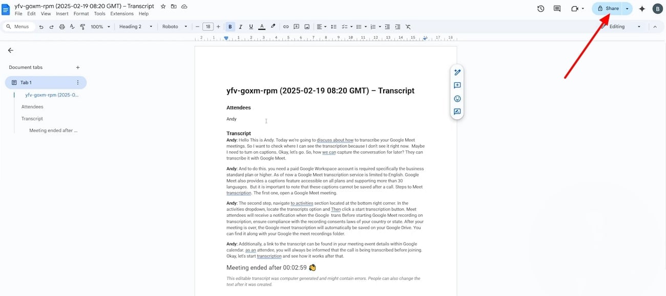 click on share button