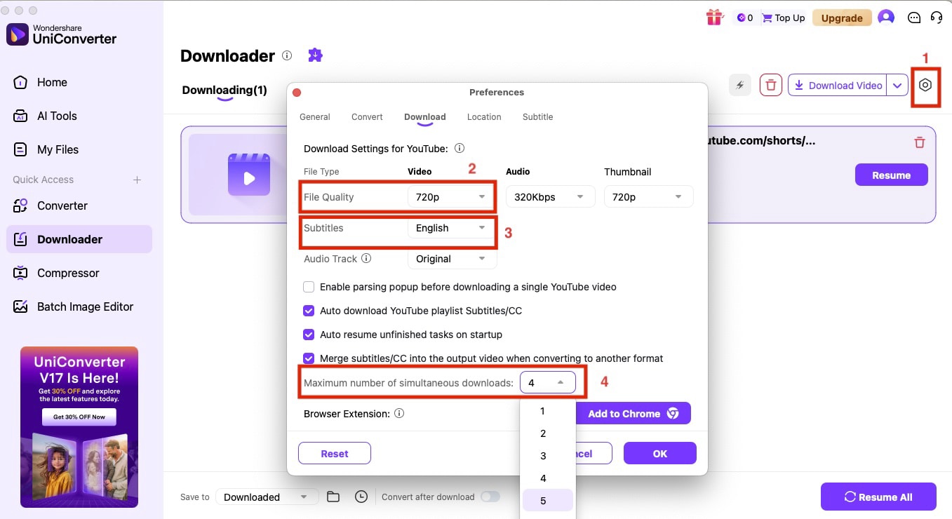 wondershare uniconverter adjust settings