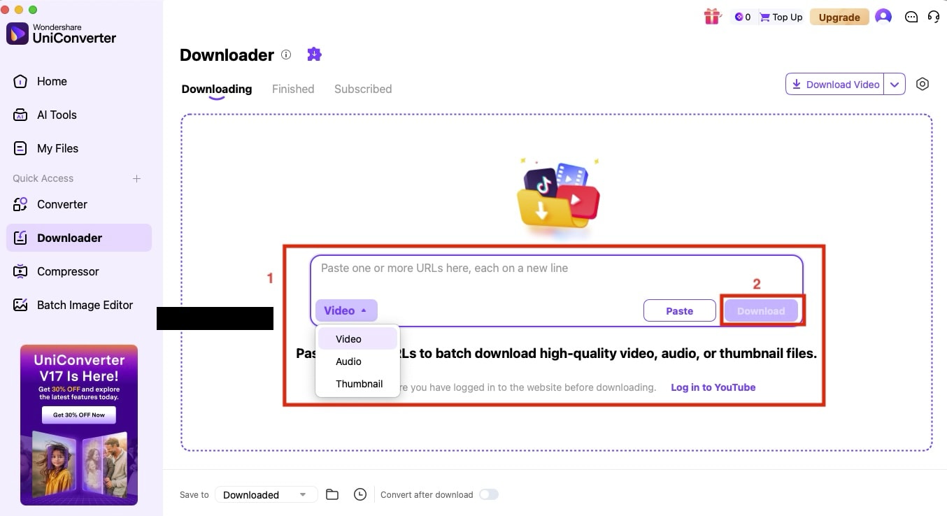 wondershare uniconverter paste links