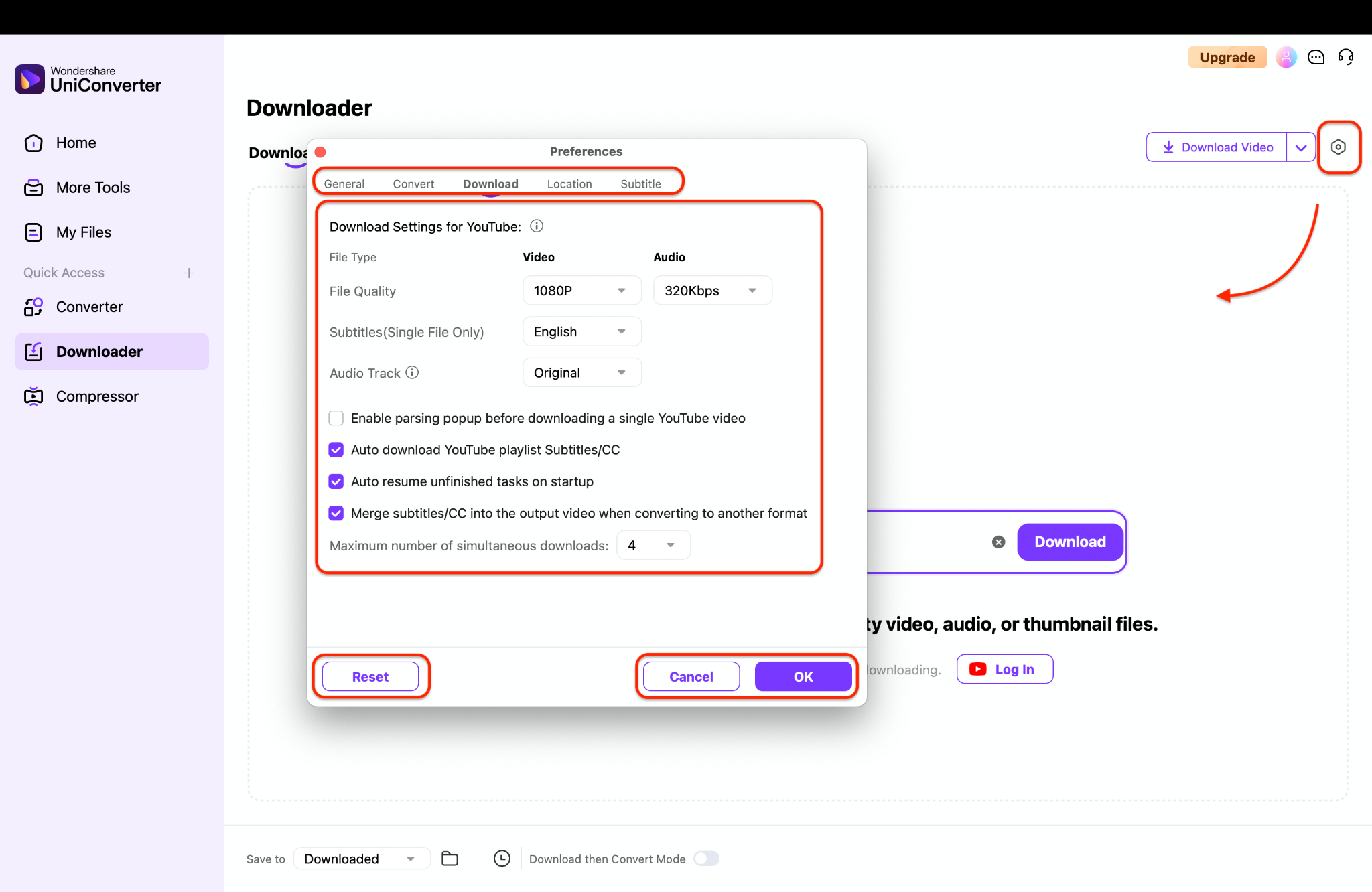choose the format in which you want to download