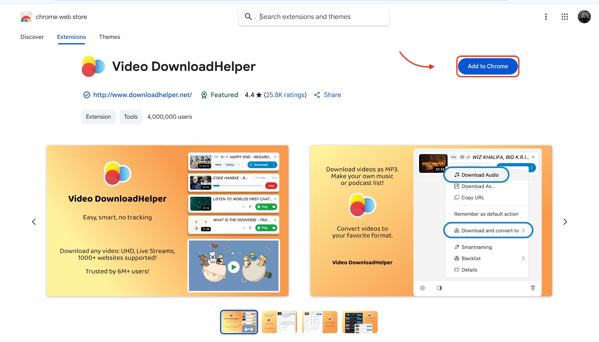 add video downloadhelper to chrome