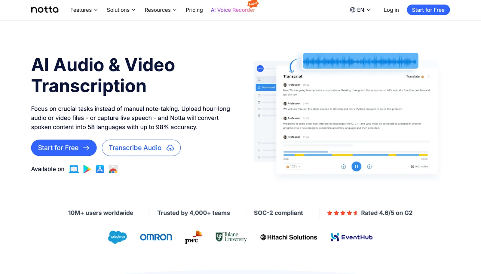 notta.ai text transcriber