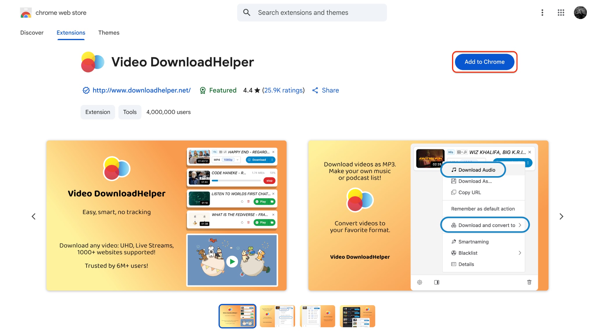 add video downloadhelper to chrome