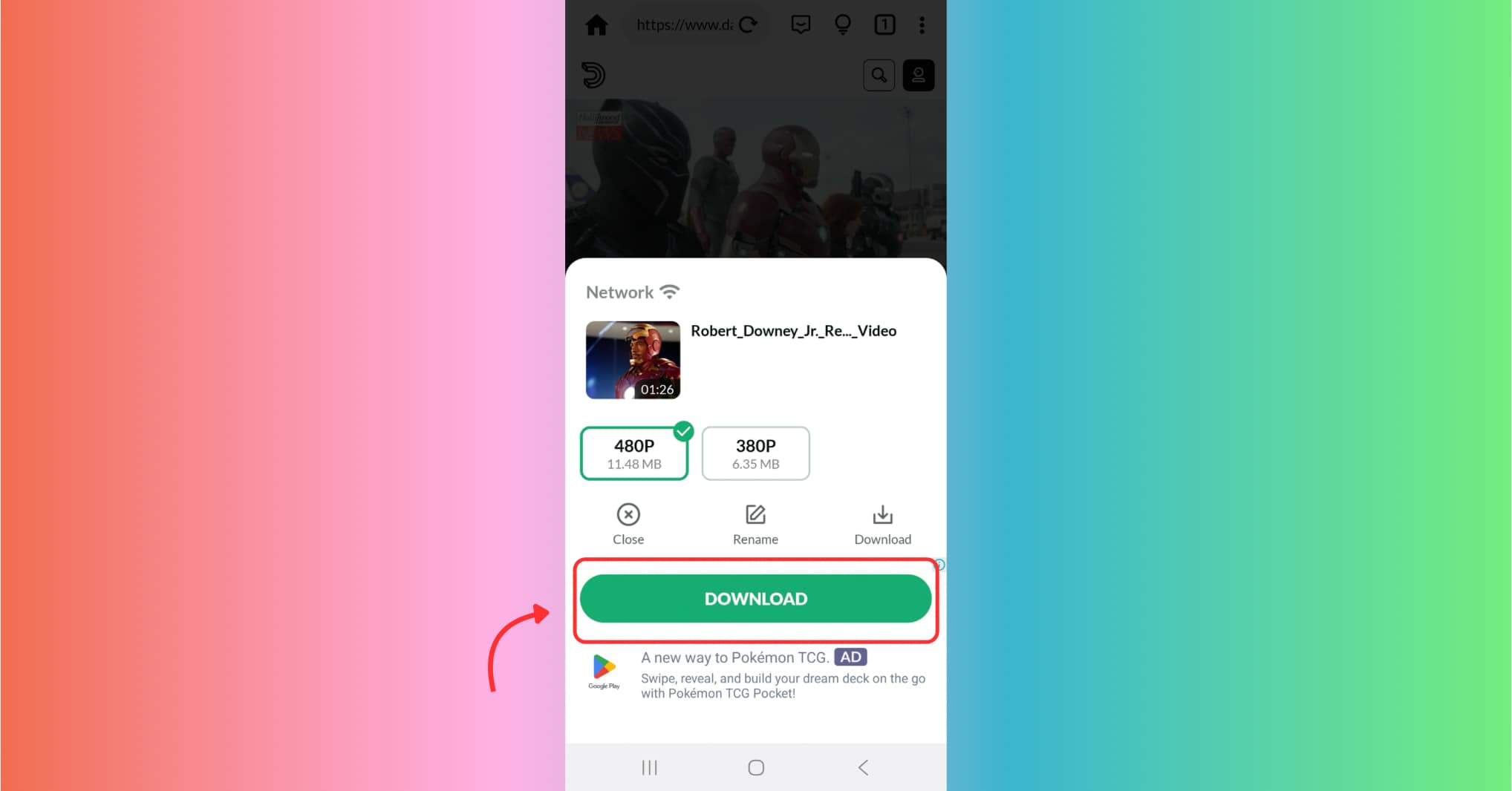 choose format and click on the download button