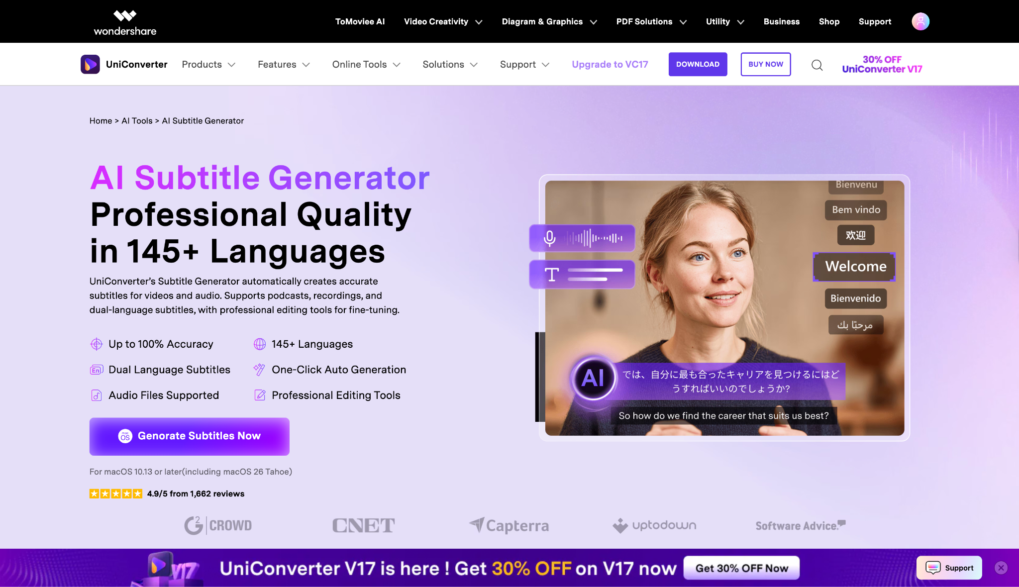 uniconverter video transcription interface