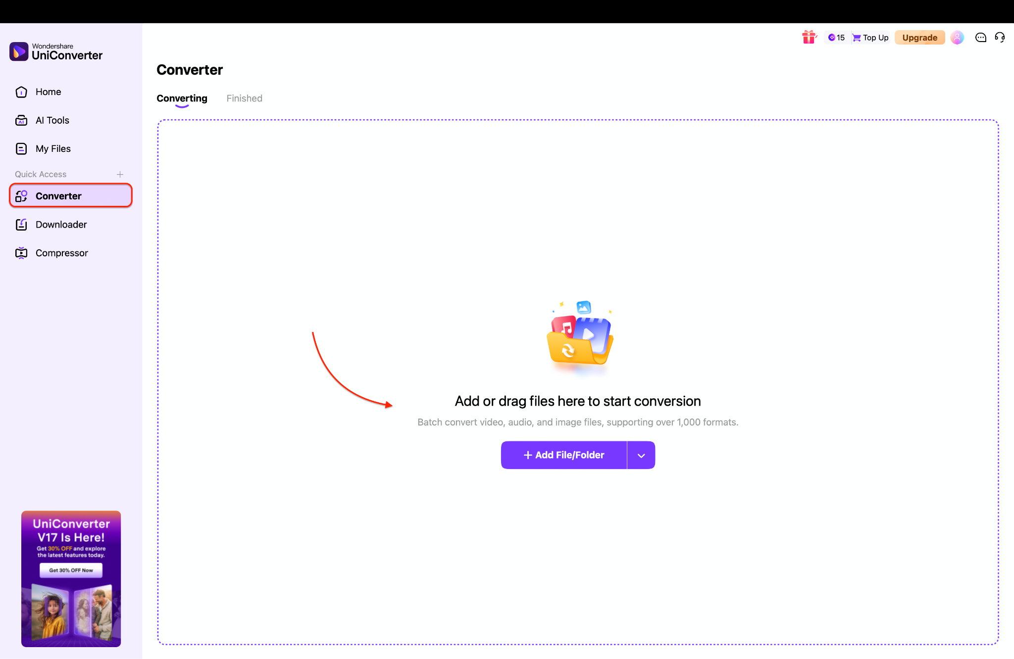 navigate to the converter and add file(s)