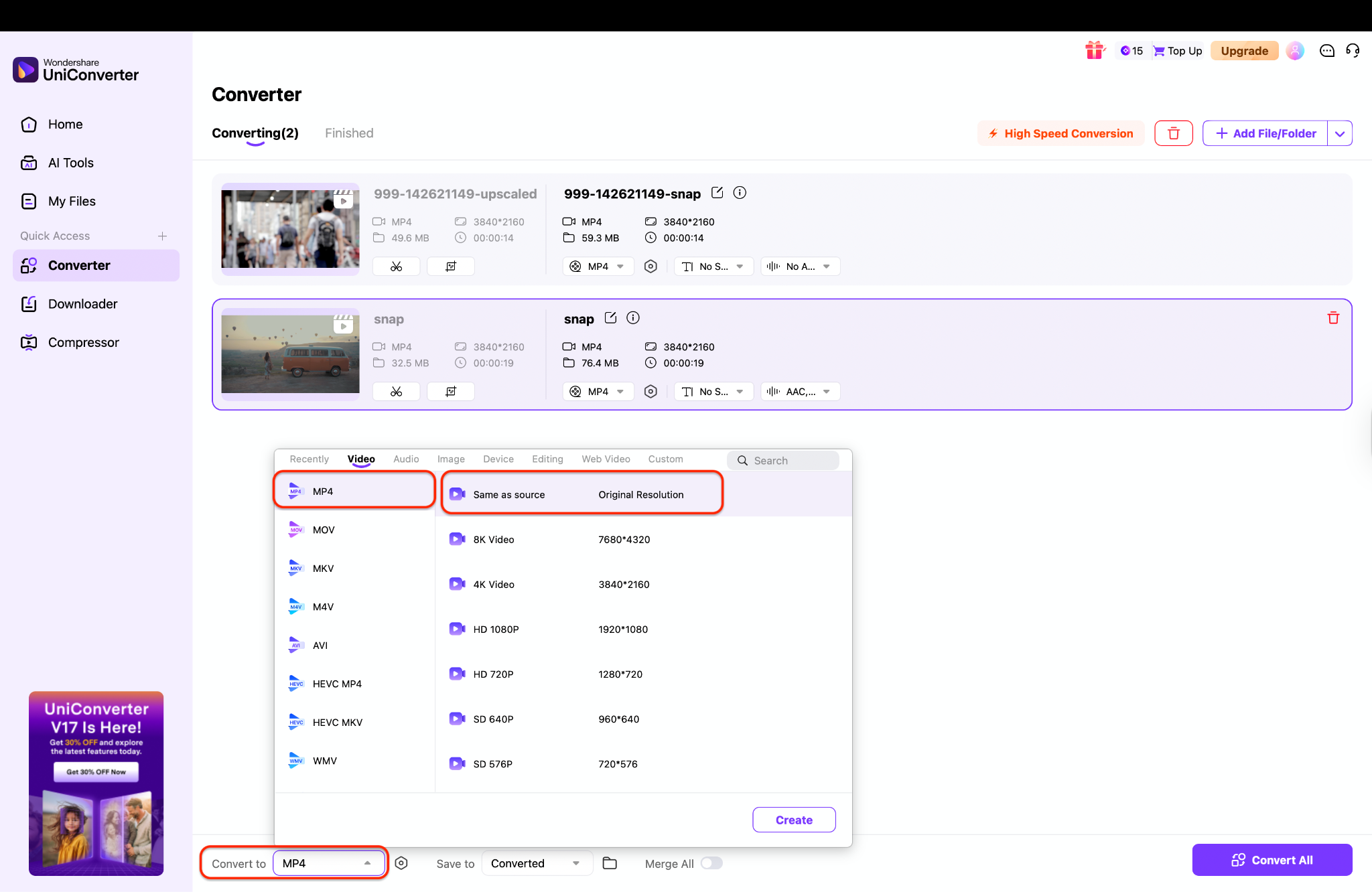 choose the format to mkp4