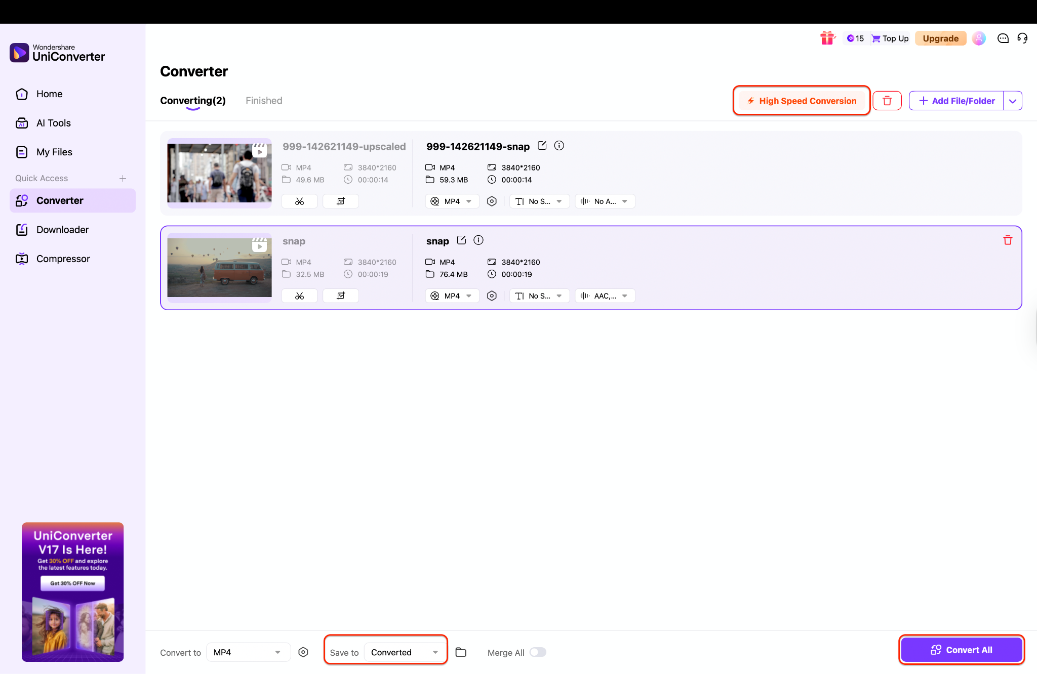 convert all to start the batch conversion