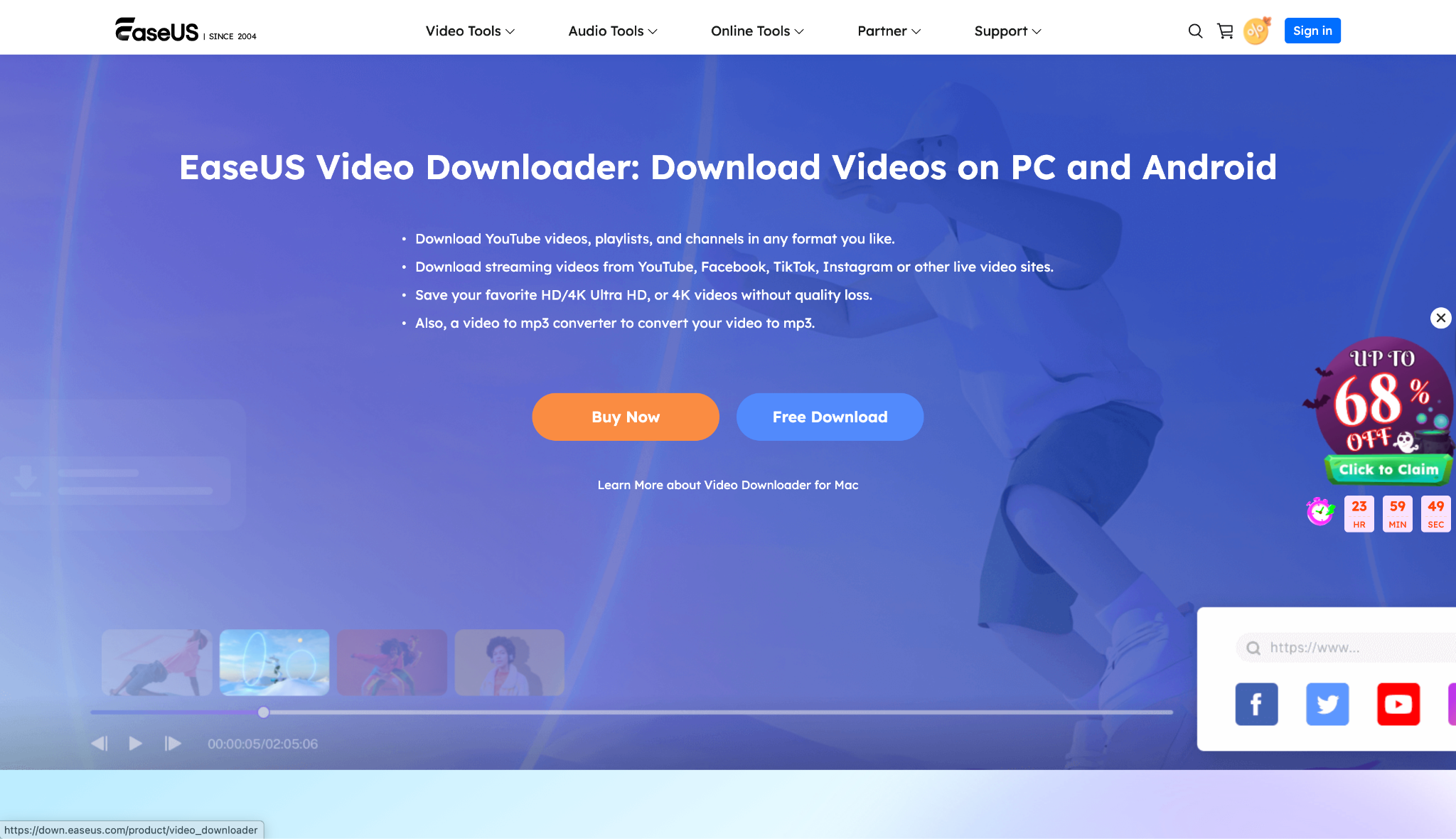 easeus video downloader interface