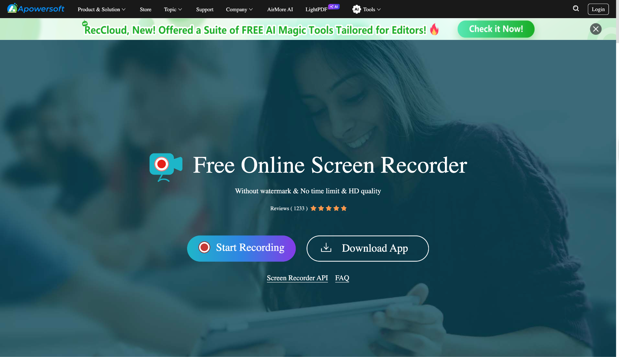 apowersofty free online screen recorded interface