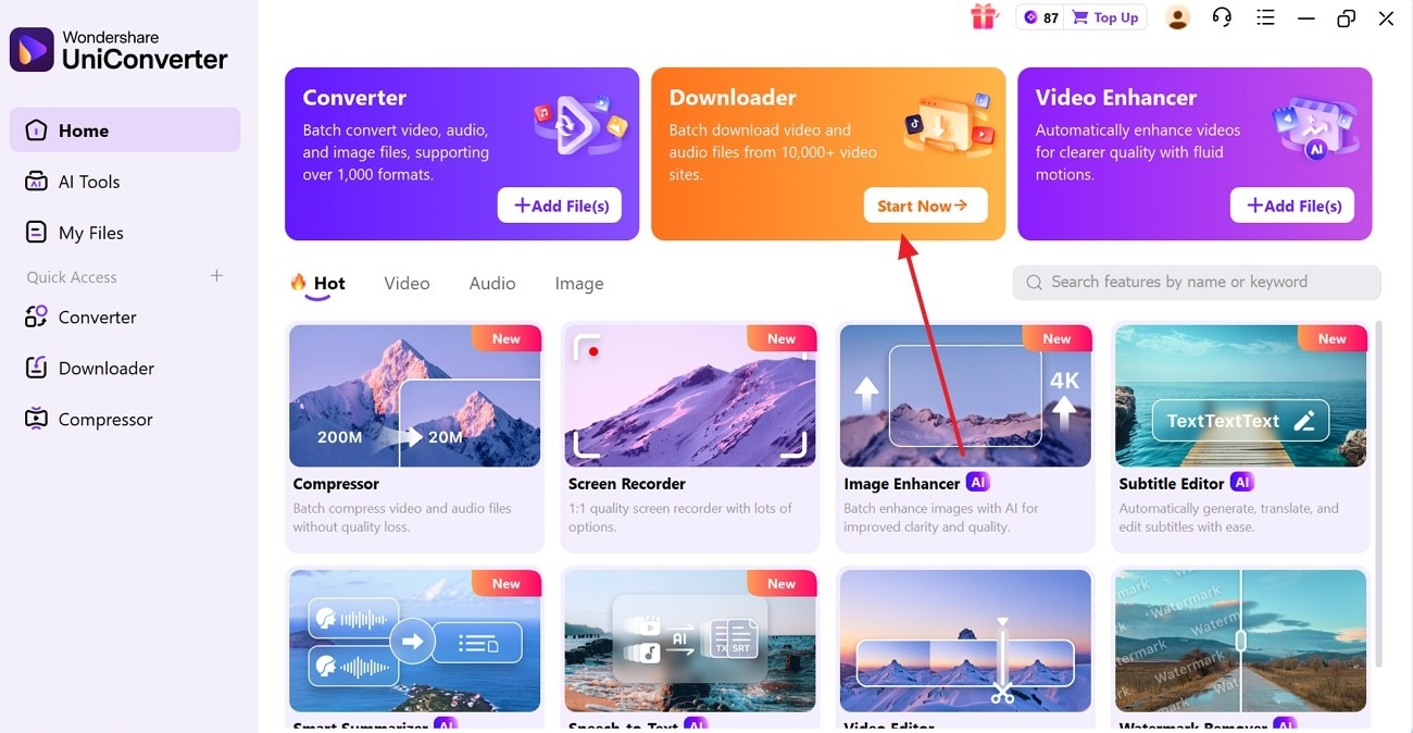 click the downloader to start uniconverter