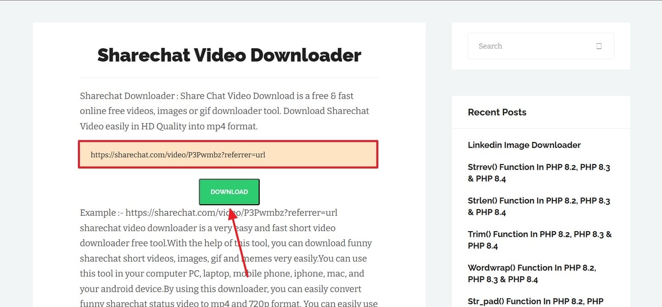 paste video url on experts tool