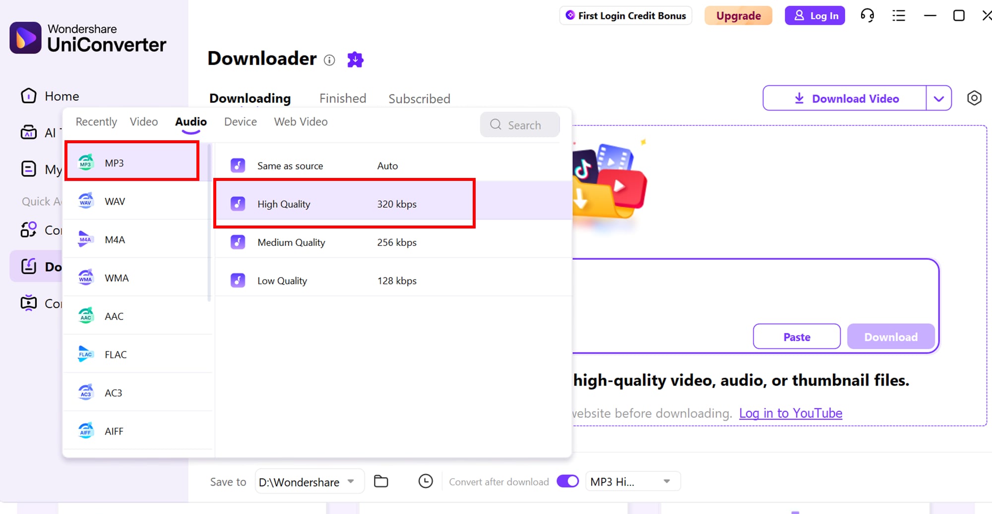 Choose formats and download