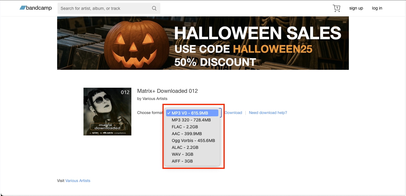 bandcamp download song