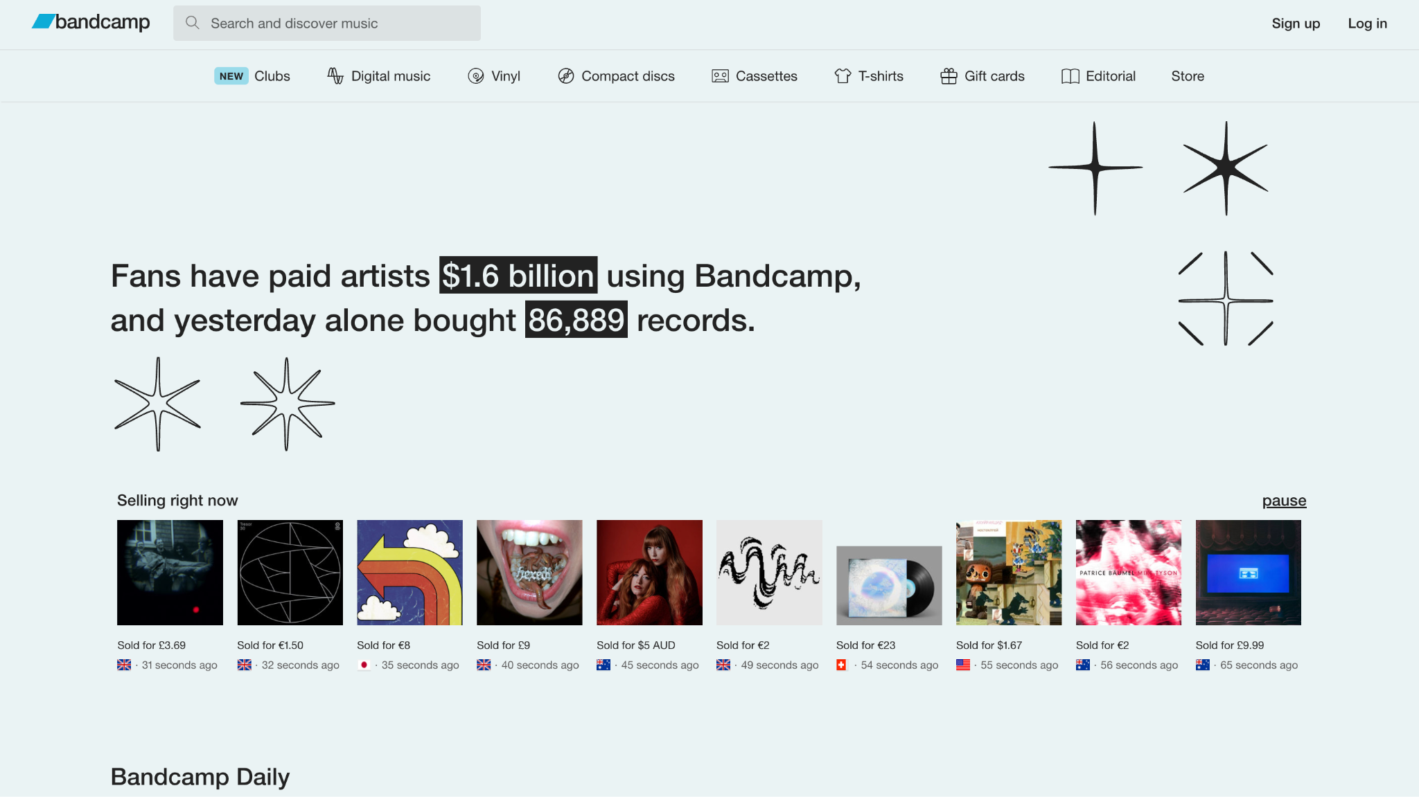 bandcamp homepage
