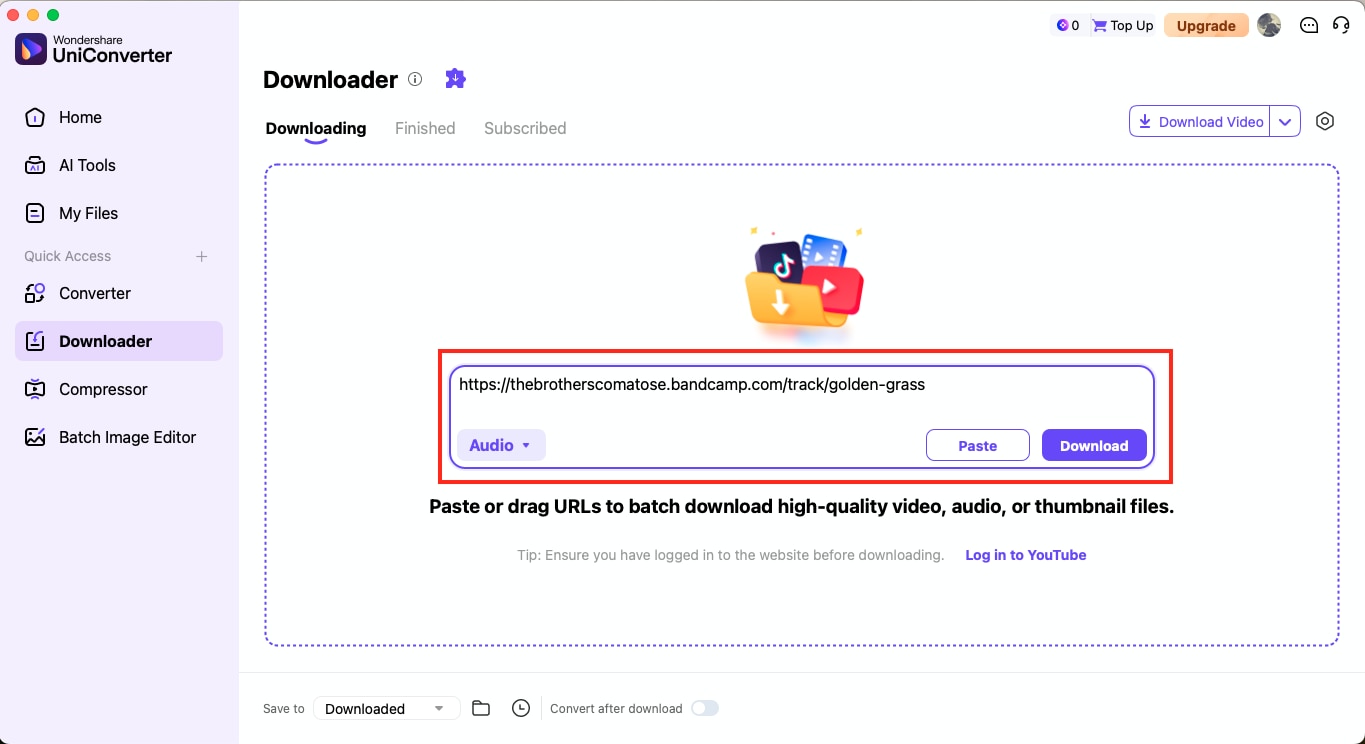 wondershare uniconverter paste link
