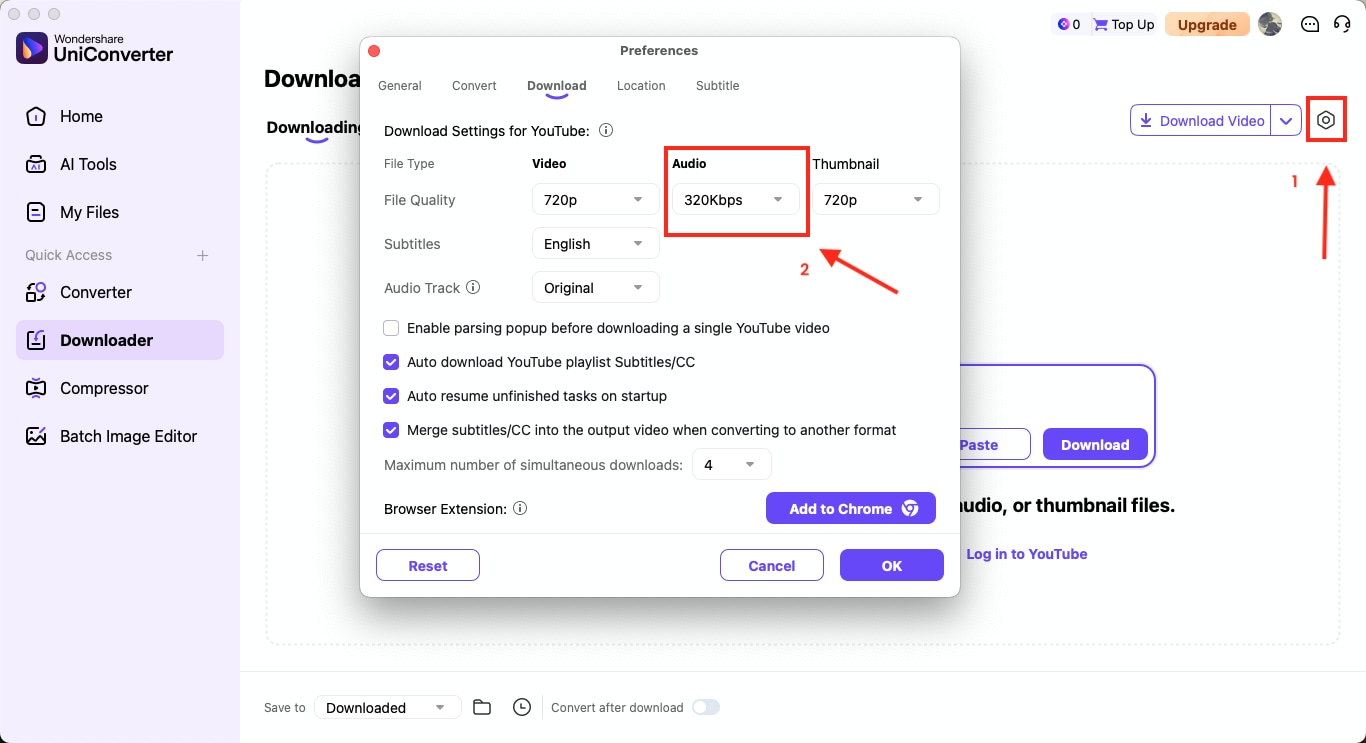 select 320 kbps audio