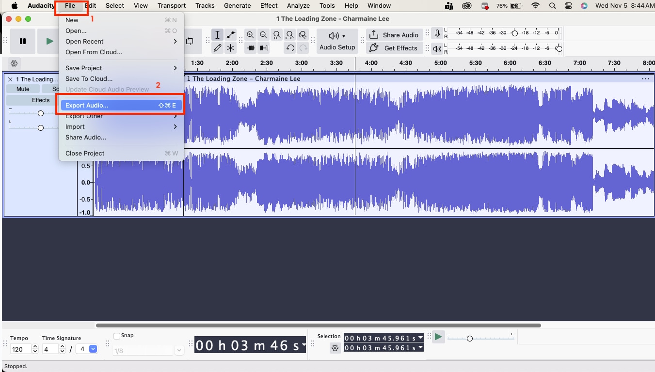 audacity export audio