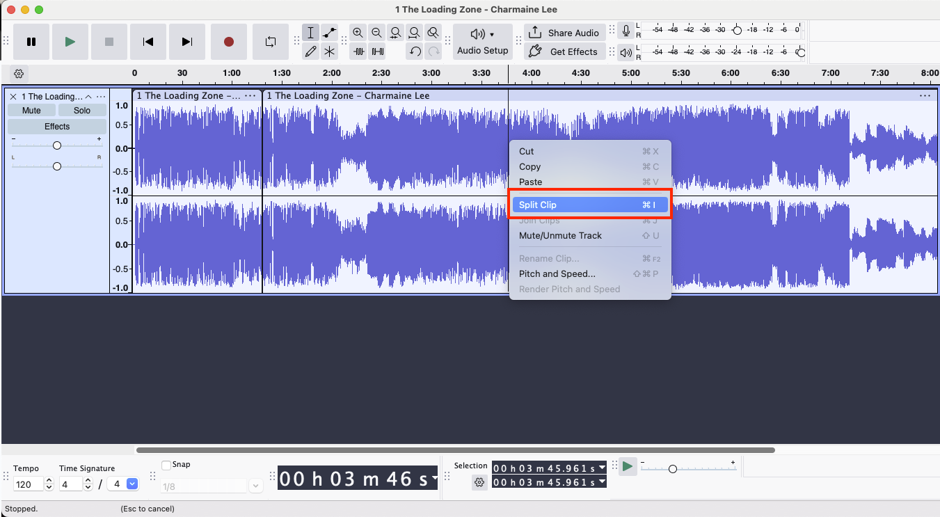 audacity split clip