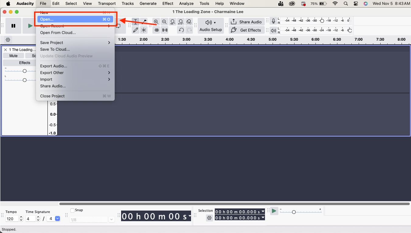 audacity upload file