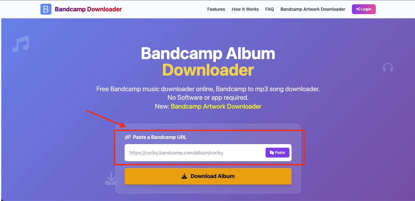 bandcamp album downloader paste link