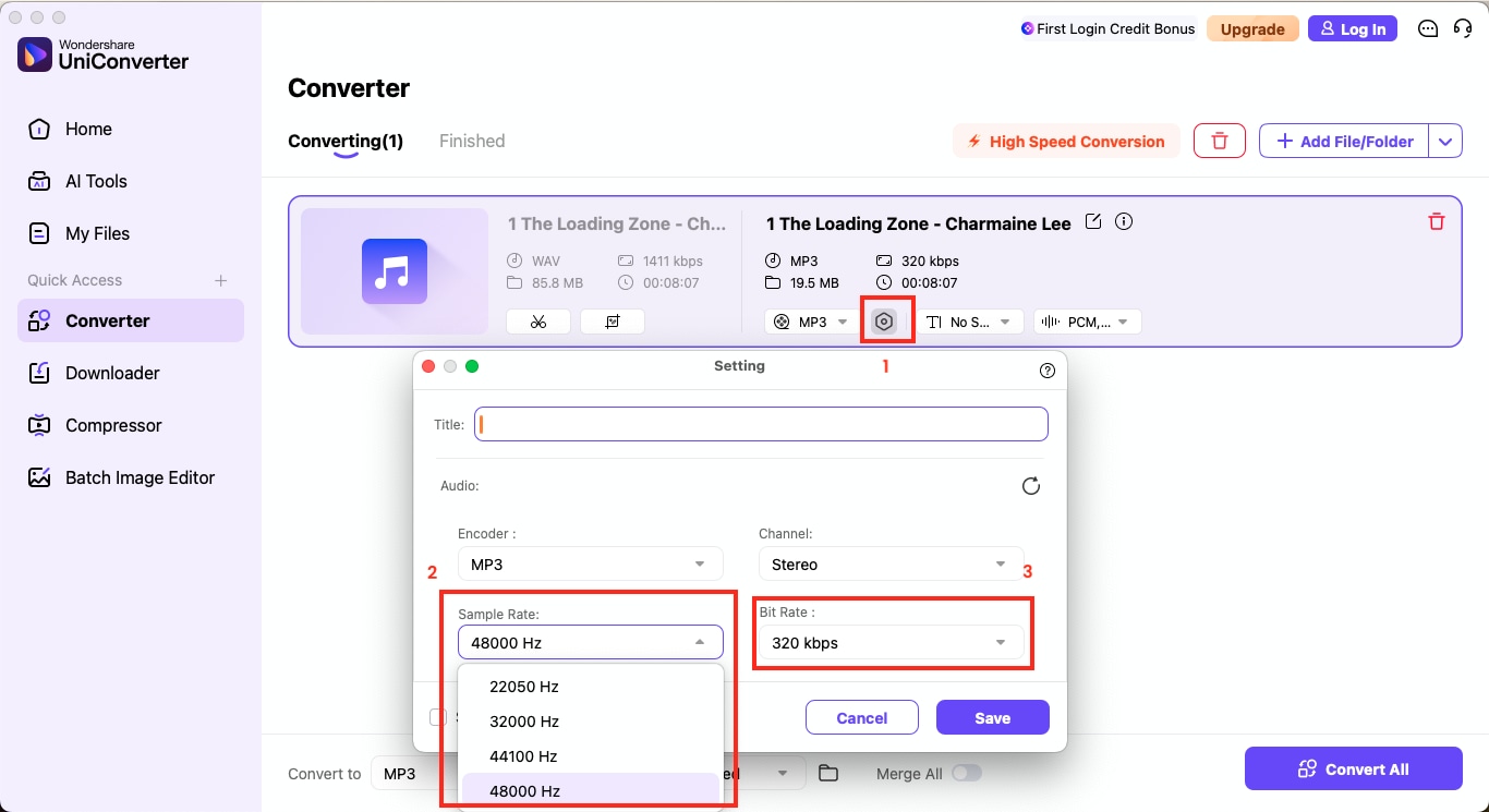 wondershare uniconverter choose mp3