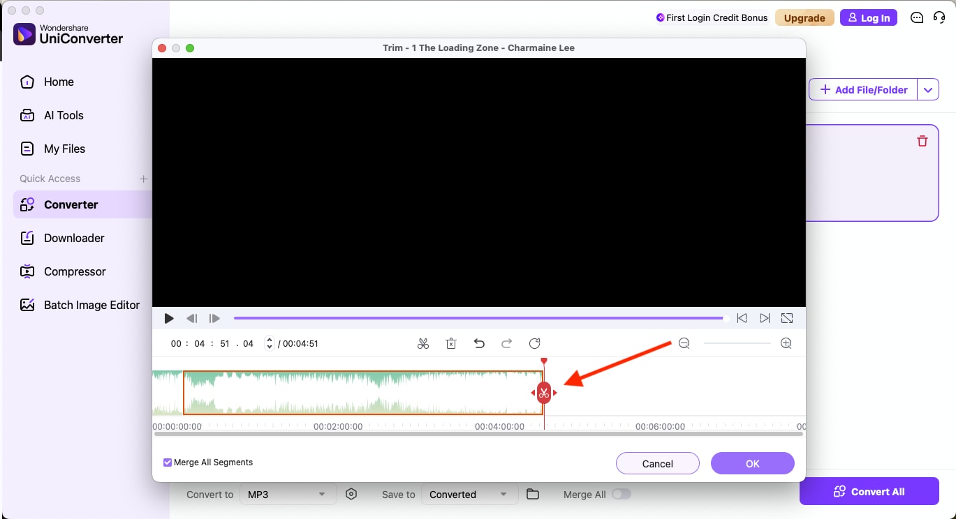 wondershare uniconverter trim track